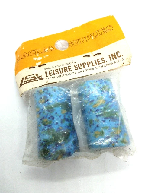 Vintage Macrame Beads Ceramic Hand Made Bead Speckled Blue and Green