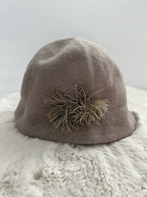 NWT August Hat Gray Melton Wool Knit Cloche w/ Feather Flower Cap Women's