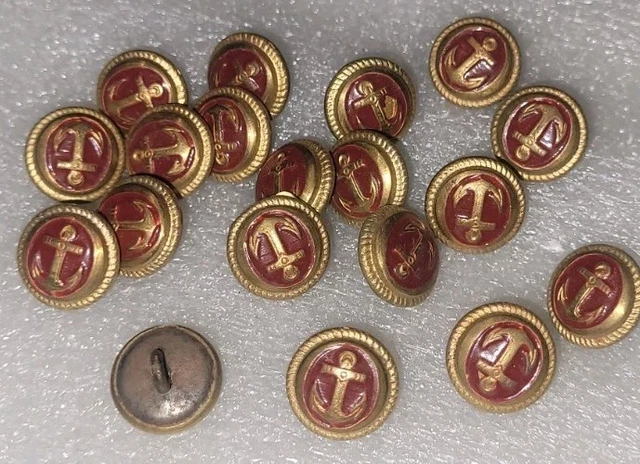 Lot D'anciens Boutons Vintage - Décor Ancre De Marine - Mercerie Collection