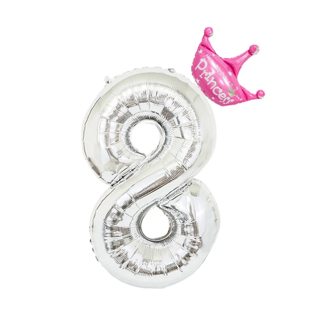 2pcs 32 pouces numéro argent ballon en aluminium feuille et couronne décoration