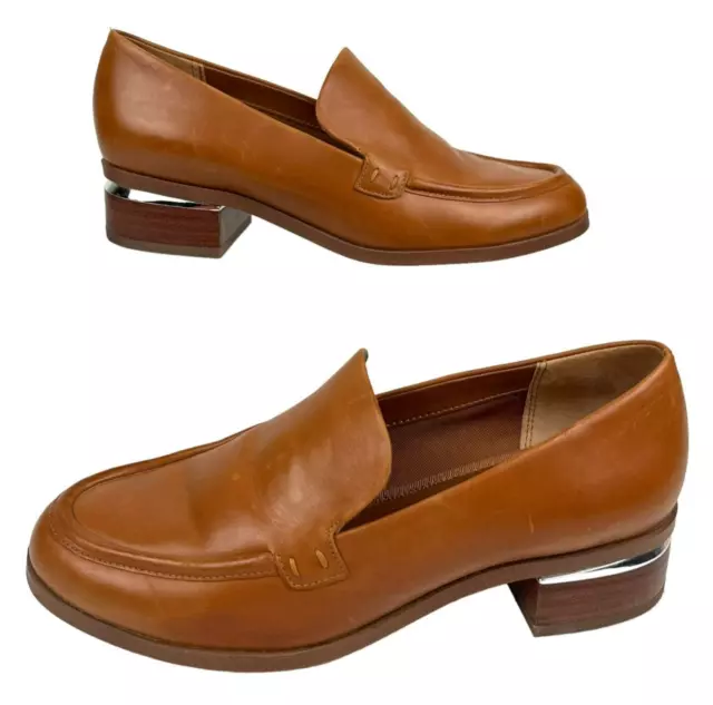 Franco Sarto Women's Newbocca Loafer Size 7.5M Leather cognac Brown Slip on Shoe