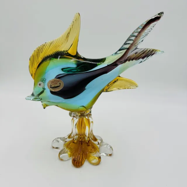 Murano J.I.Co Venetian Art Glass Fish Figurine Large Italy Made Original Sticker