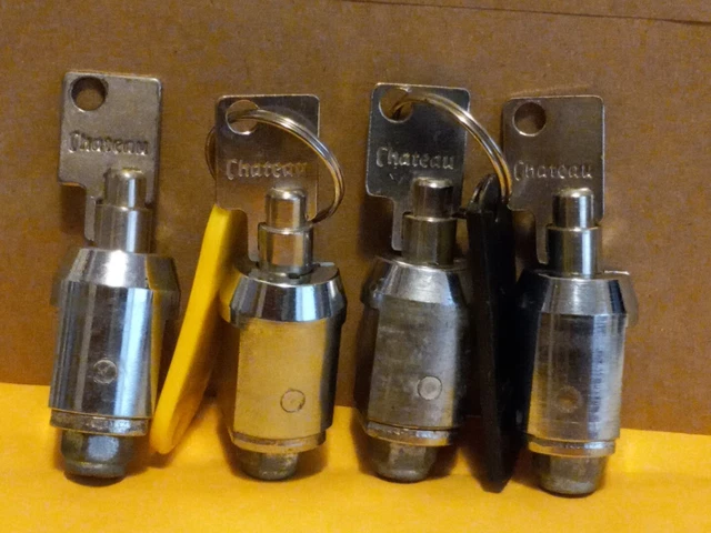 Vintage 4 Chateau Tubular Cylinder Locks 3 Long Mill 1 Short W/Keys Working Used