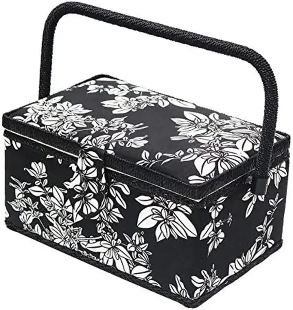 D&D Vintage Sewing Basket Kit, Sewing Box Organizer with Sewing Accessories, Bla