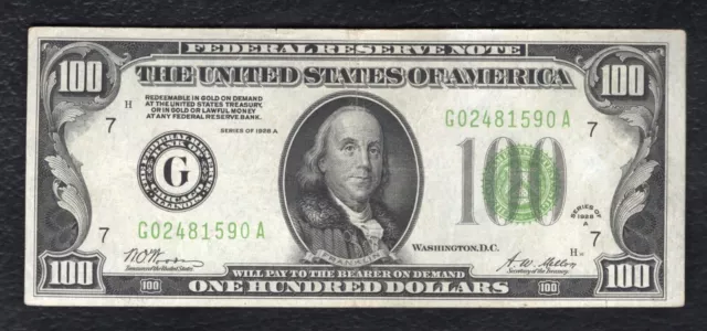 Fr. 2151-G 1934 $100 Light Green Seal Frn Federal Reserve Note Chicago, Il Xf