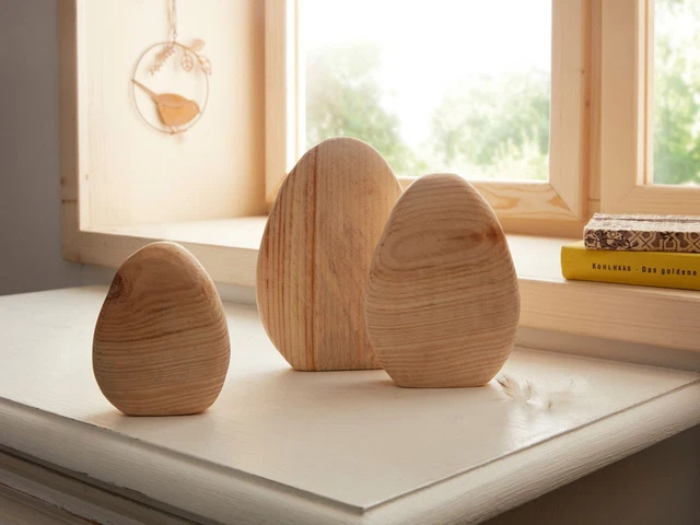 Salvare Set 2x Holz-Ei " Natura ",3er Set,Decorazione Pasquale,Uova di Pasqua
