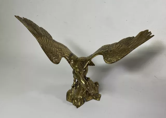 Incredible Vintage Cast Brass Eagle with Wings Spread Statue Sculpture Patriotic