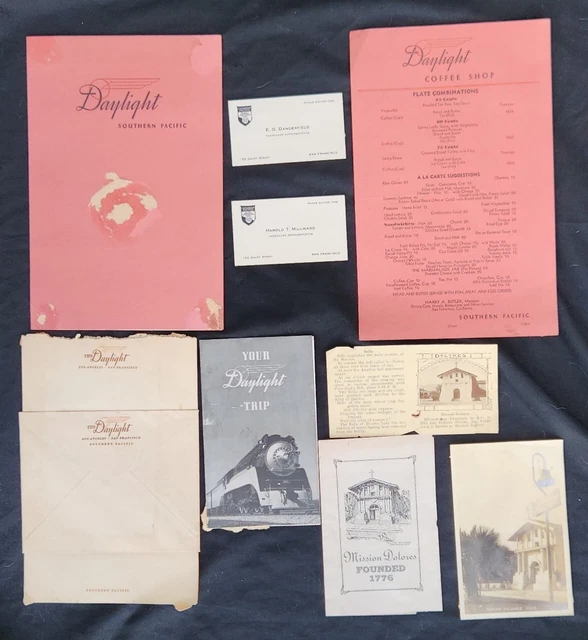 Vtg 1938 Southern Pacific Train Daylight Meal Menu & Coffee Shop Menu, Paper Lot