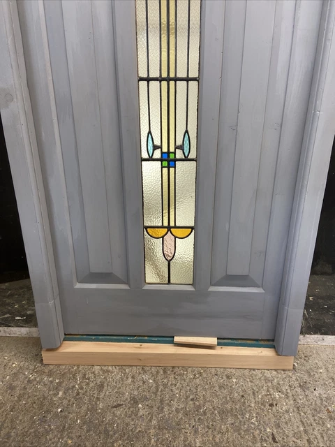 1 Stained Glass Front Door Wooden Reclaimed Old Antique Lead Arched Wood Frame 5