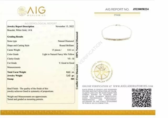 Bracciale Tennis Oro Bianco Diamanti Naturali Fancy 0,61 ct 17,5 cm AIG 3