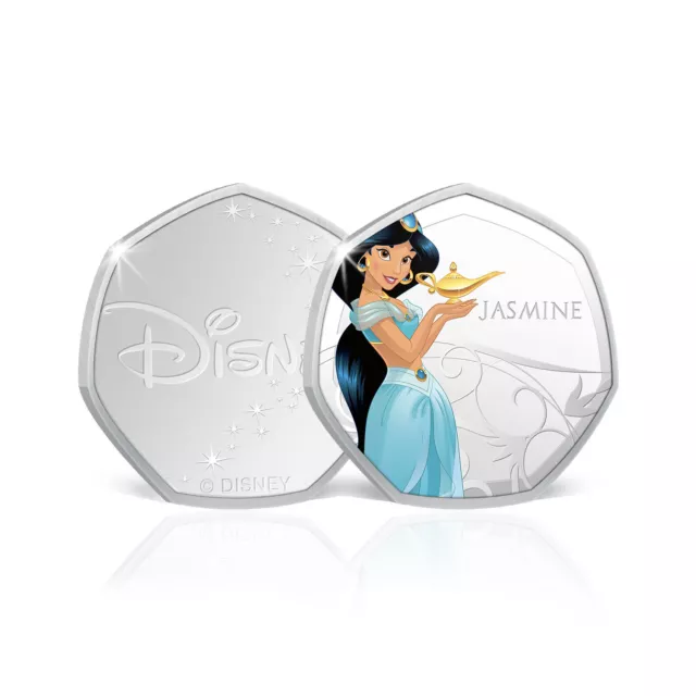 Disney Gift Princess Jasmine Aladdin 50p Shaped Limited Edition Silver Coin