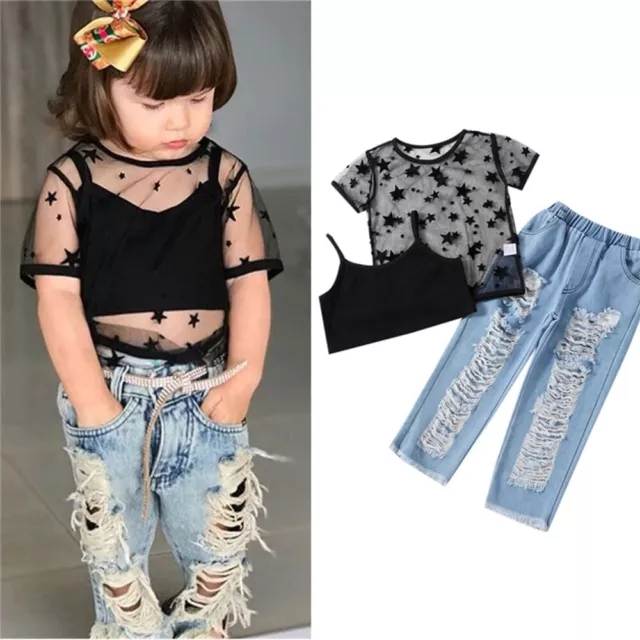 Abbigliamento per bambine bambina tuta top stampati a stella pantaloni denim set abiti