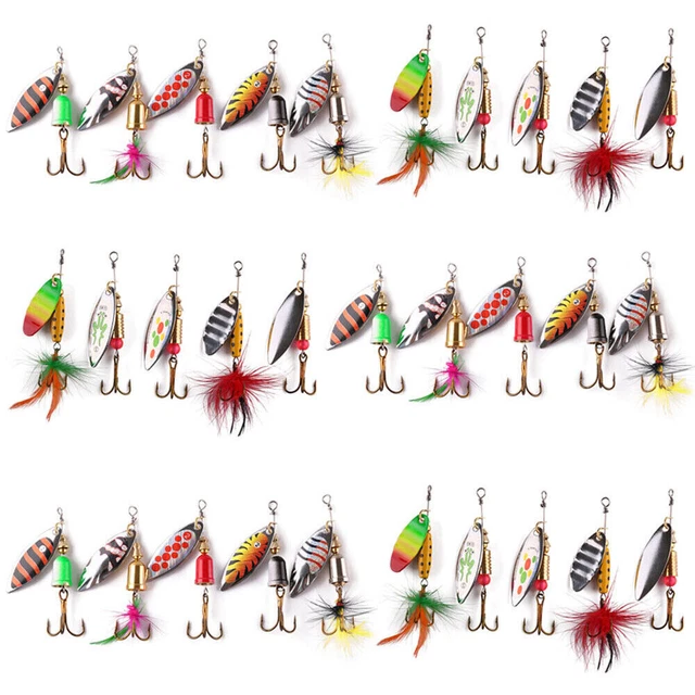30pcs Fishing Lures Spinnerbaits Bass Trout Salmon Hard Metal Spinner baits Box