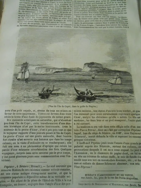 View of the Island of Capri Gulf of Naples Italia Antique Engraving Print 1837