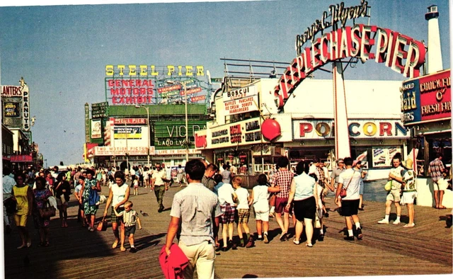 Vintage Postcard- Boardwalk Showing Steeplechase Pier, Atlantic City, NJ. 1960s