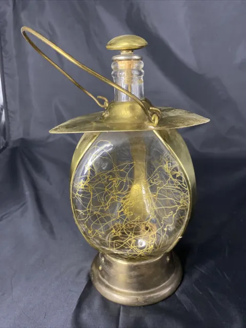 Vintage Lipper & Mann Decanter Lantern Music Box Brass Glass Steampunk Works