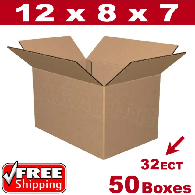 50 - 12x8x7 Cardboard Boxes Mailing Packing Shipping Box 32ECT Corrugated Carton