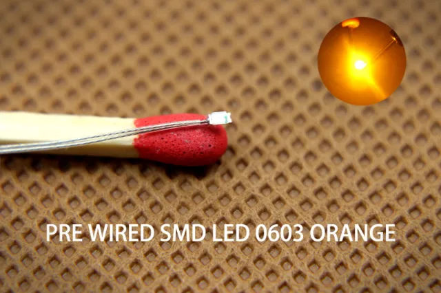 20pcs Pre-wired Micro PTFE Wire Orange SMD LED 0603 Lights Free Resistors T0603