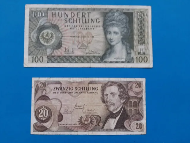 1 x 20+100 Schilling Österreich /  Geldschein Banknote von 1967/69