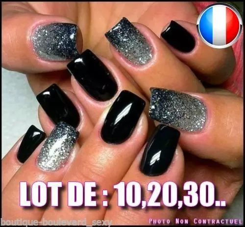 ❤ Manucure ❤ Lot Capsules Faux Ongles Noir Américain Nail Art Black Sexy ❤ Pro