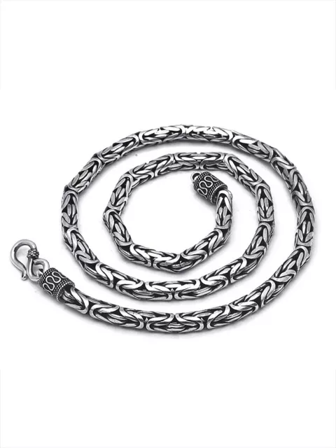 Solid 925 Sterling Silver Mens Heavy Byzantine Chain Clasp Necklace 60cm