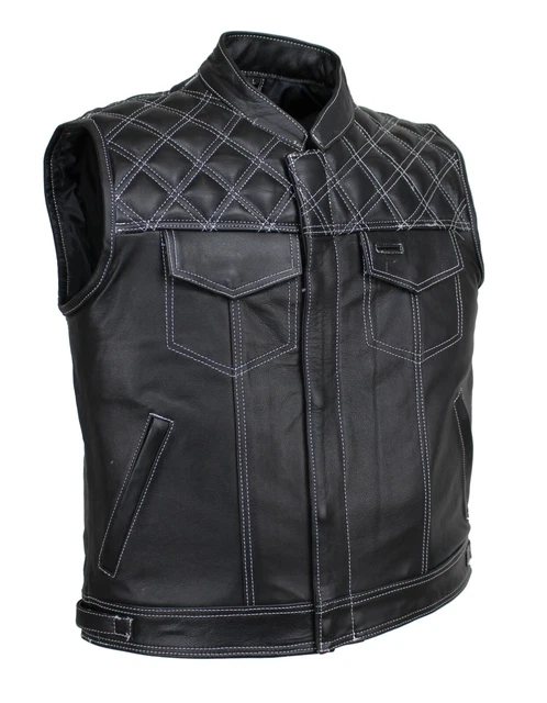 Gilet En Cuir Moto Homme – Style Motard Rocker Club, Noir Classique, Sans Manches, Look Biker Solide