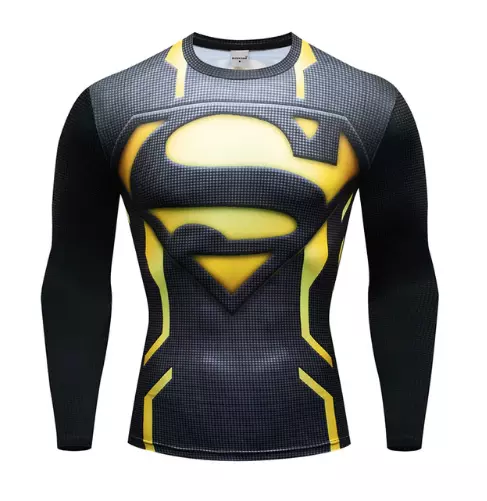 Mens long sleeve compression top gym superhero avengers marvel muscle superman