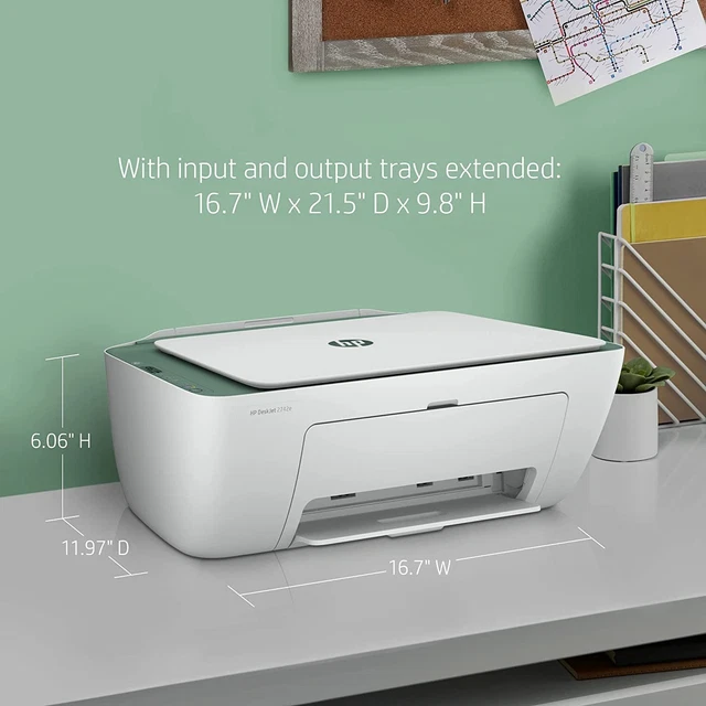 HP DESKJET AllinOne Color Printer White/Green, 2742e "No INK" 51.