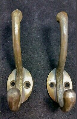2 Solid Antique Brass Double Coat Hooks w. Oval Backplate 3" x 2"  #C9 2