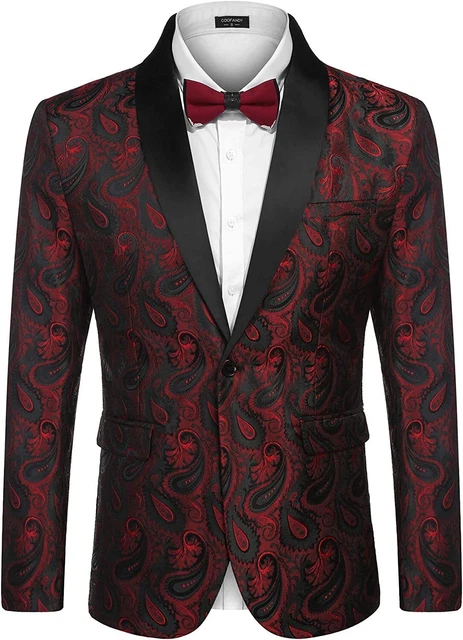 COOFANDY Mens Floral Tuxedo Jacket Paisley Shawl Lapel Suit Blazer Jacket for Di