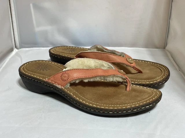 UGG Australia Pink Leather Lined Sheepskin Flip Flops Women's Size: 7 (1791)
