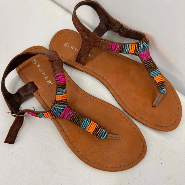 Roper Women's Beaded Thong Leather Sandals Size 8