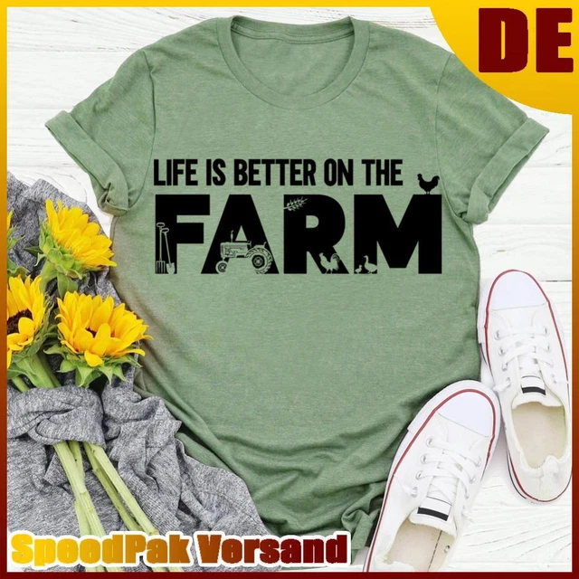 ❥ T-shirt Life is better on the farm village life-verde oliva-XL