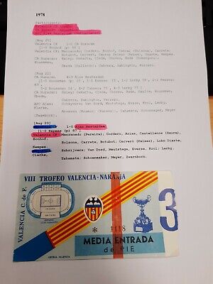 TROFEO NARANJA VALENCIA AJAX HURACÁN 1978 SUMMER FRIENDLY  FOOTBALL MATCH TICKET 