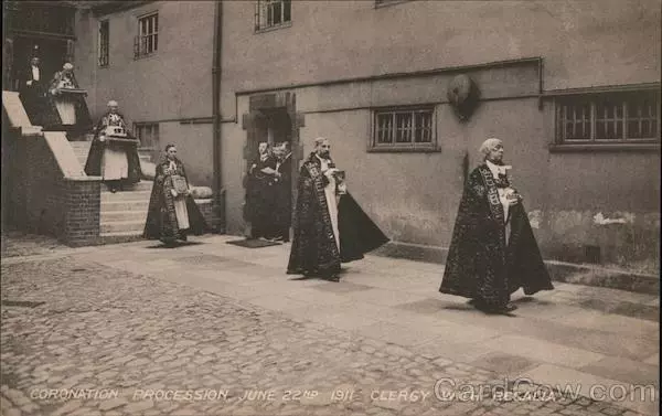UK Coronation Procession June 22nd 1911 Clergy with regalia Postcard Vintage