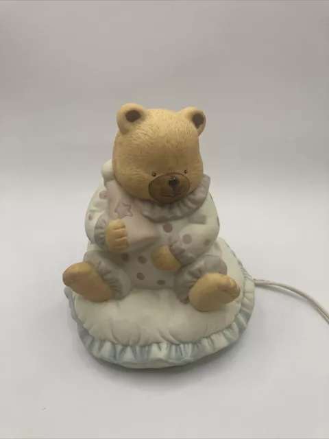 Vintage 1980 LEFTON TEDDY BEAR Night Light, Hand Painted Porcelain Working