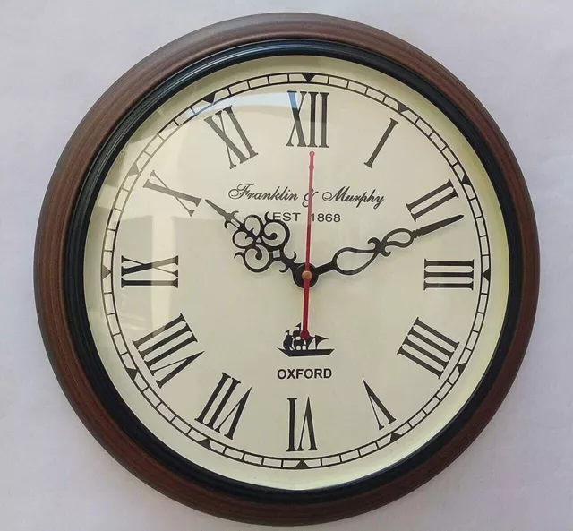 Reloj de pared de madera antiguo marrón y negro vintage de 12 pulgadas...