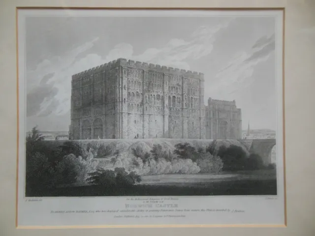 Original georgische Gravur (1813) von Norwich Castle, S W Ansicht, Norfolk, montiert