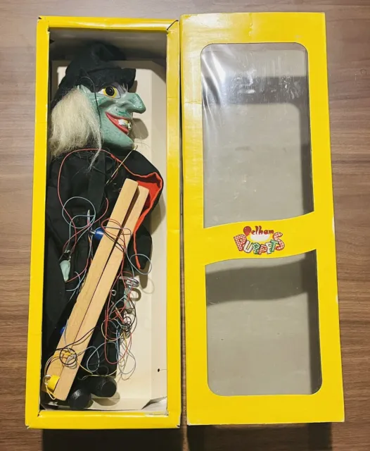 1960s Vintage Pelham Puppet Marionette Green Face SL Wicked Witch with Box