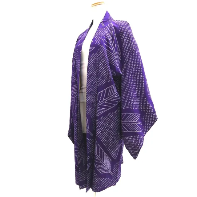 9290F1 Silk Vintage Japanese Kimono Haori Jacket Shibori Yabane Long