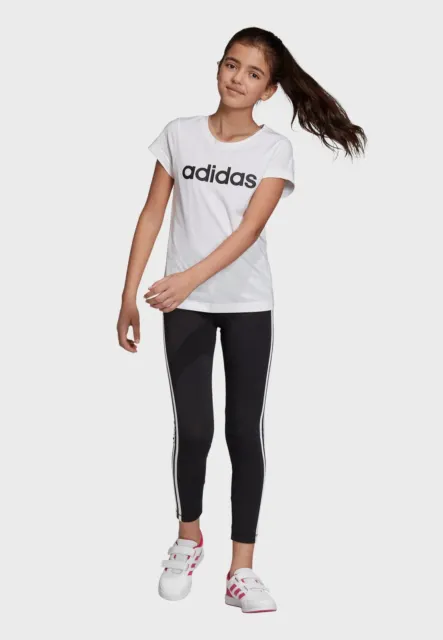 T-shirt lineare Adidas Essentials bianca nera ragazzi ragazze età 11-12 anni DV0357
