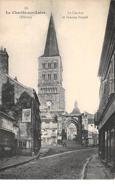 58 .n° 108597 . la charite sur loire . the bell tower and the old portal.