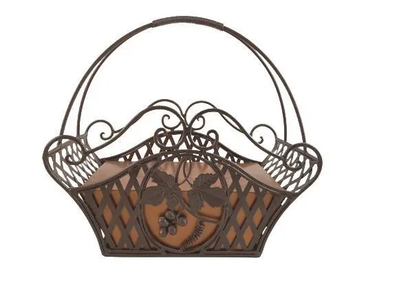 Brass Bronze Tone Wrought Iron Basket Fire Wood Magazines Gifts Handle Decor