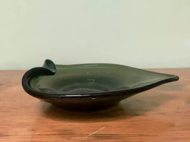 Vintage Murano Italy Art Glass Bowl Vase Polished Hunter Green Italy