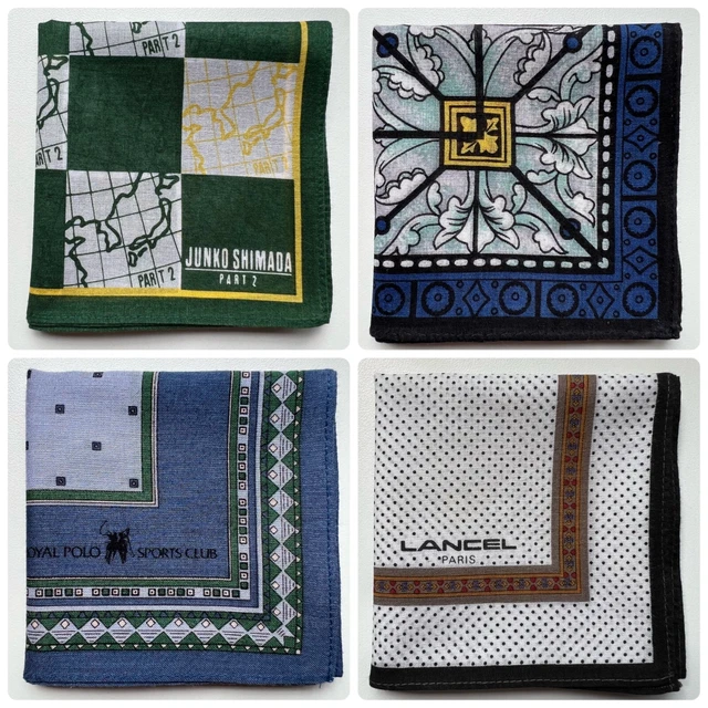 Lot Of 4 Vintage Handkerchief Men's Cotton Polka Dot Geometric Pocket Square 16"