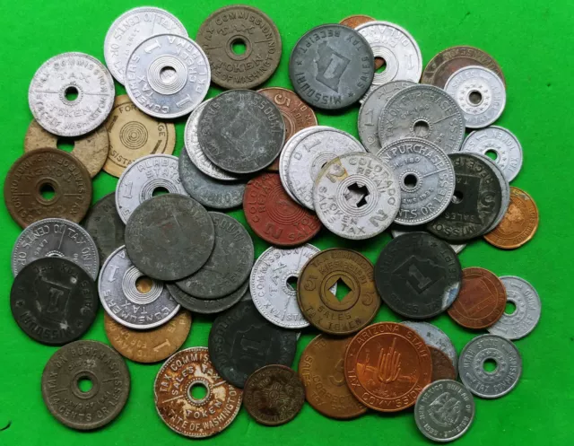 Lot of 53 Mixed Old Depression era State Tax Tokens Vintage World Look !!