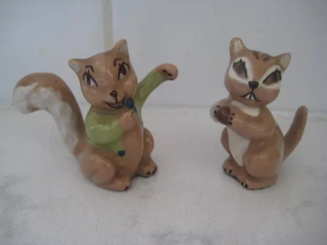 2 Vintage Ceramic Arts Studio Miniature Singing Squirrel Chipmunk Figurines RARE