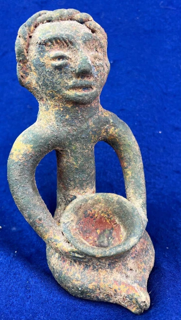 Pre-Columbian Seated Figure w Bowl Mexican Tlatilco Colima Mayan Pottery Pot