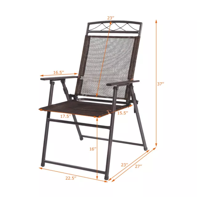 Set of 4 Patio Folding Sling Chairs Steel Textilene Camping Deck Garden Pool New 2