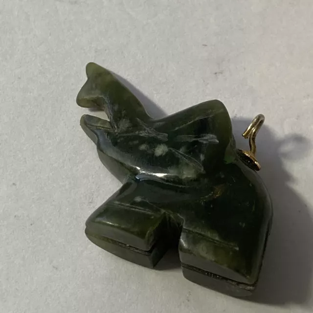 Green Jade Carved ELEPHANT Pendant Charm OLD Vintg 1.28x.75"  Findings nonmetali